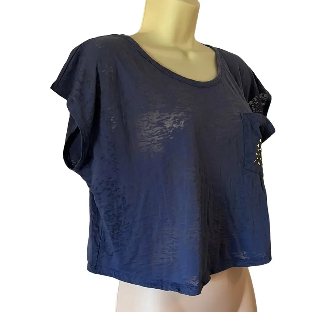 Mascara XL Blue Burnout Crop Top Studded Pocket Cropped